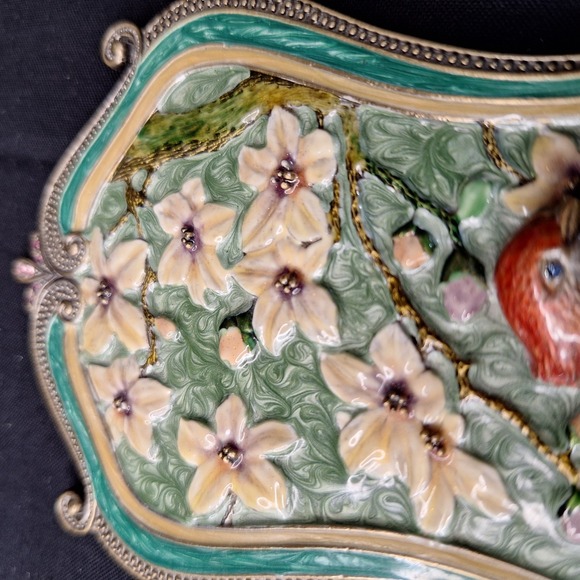 Vintage Mandalay Austrian Enamel Bird Hand Mirror Rhinestone Vanity Art Nouveau - Picture 13 of 15